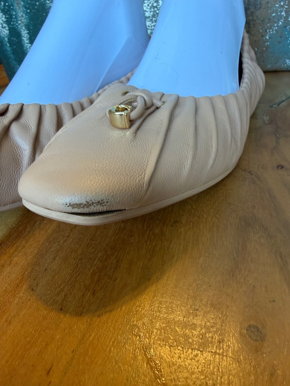 Coach Balletcore Blush Leather Ruched Ballet Flats Gold Detail (GUC) - Picture 11 of 13